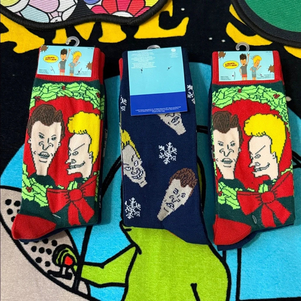 Beavis and Butt-Head Holiday Socks - 3 Sets ( 6 Pairs total )